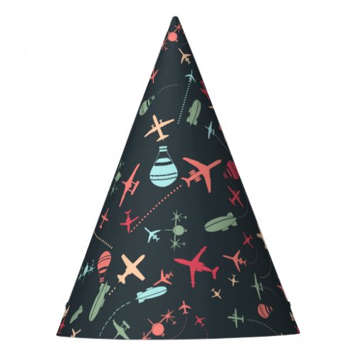 Black Airplane and Aviation Pattern Party Hat