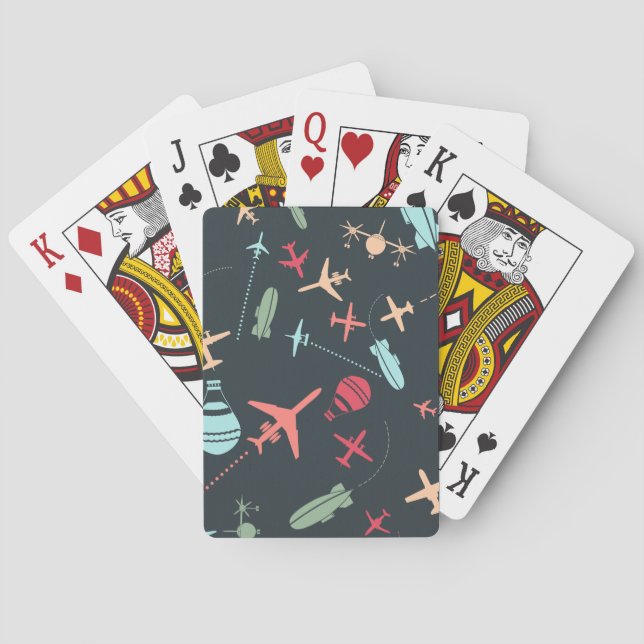 Black Airplane and Aviation Pattern Poker Cards (Back)