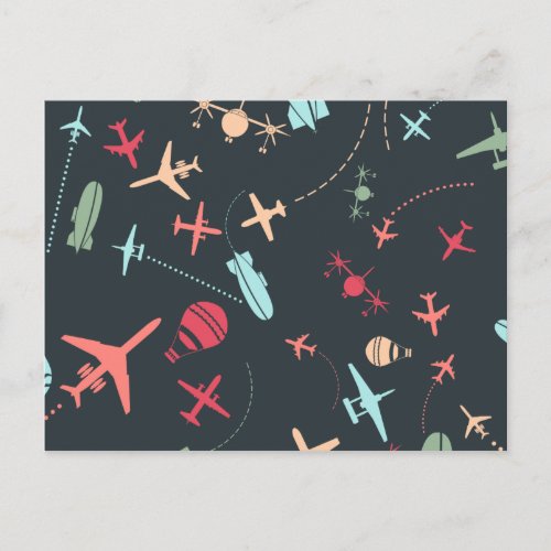Black Airplane and Aviation Pattern Postcard