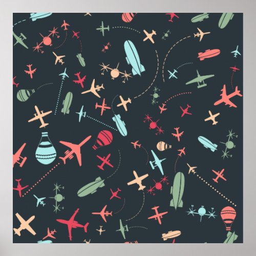 Black Airplane and Aviation Pattern Poster