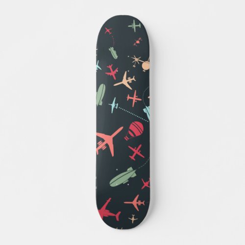 Black Airplane and Aviation Pattern Skateboard