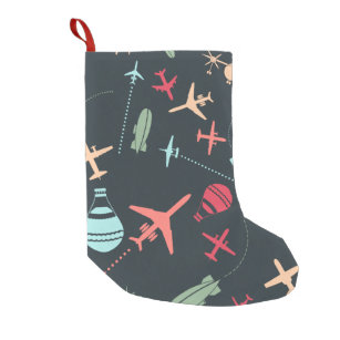 Boys Cute Blue Airplane Travel Design and Name Small Christmas Stocking