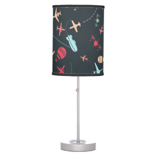 Black Airplane and Aviation Pattern Table Lamp