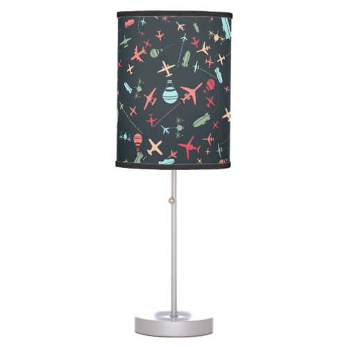 Black Airplane and Aviation Pattern Table Lamp