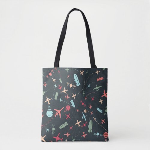 Black Airplane and Aviation Pattern Tote Bag