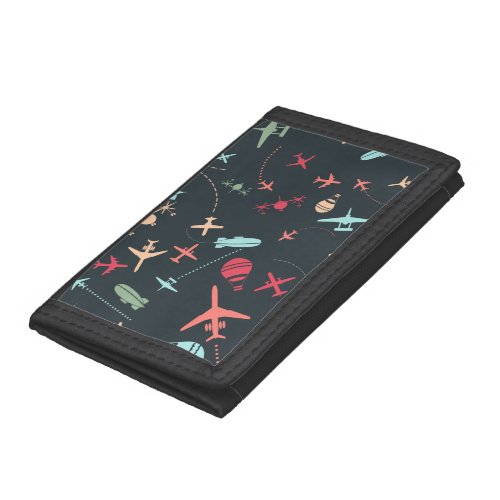 Black Airplane and Aviation Pattern Trifold Wallet