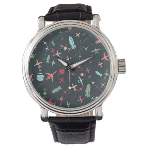 Black Airplane and Aviation Pattern Watch