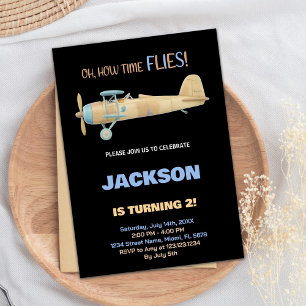 Black Airplane Birthday Invitations