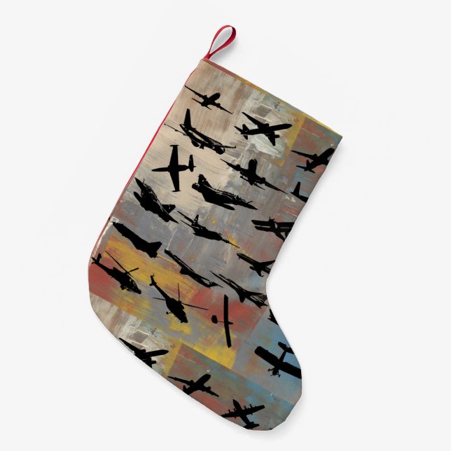 Black airplane silhouettes small christmas stocking (Front (Hanging))