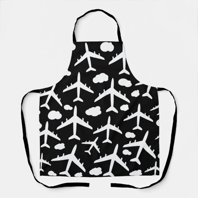 Black airplanes aircraft pattern design  apron (Front)