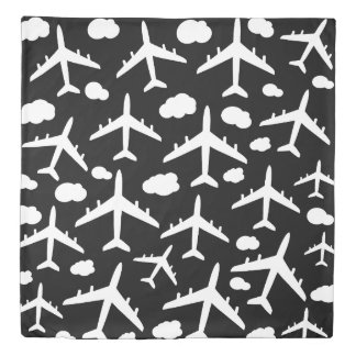 Black airplanes aircraft pattern design duvet cover