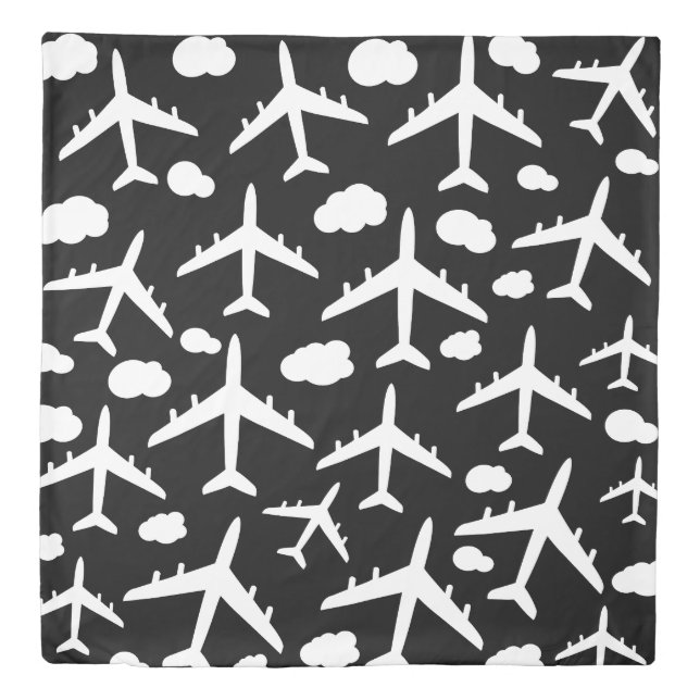 Black airplanes aircraft pattern design  duvet cover (Front)