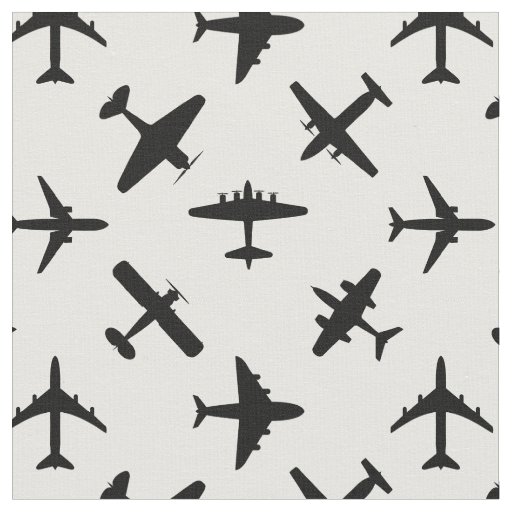 Black airplanes custom colour and tile size fabric