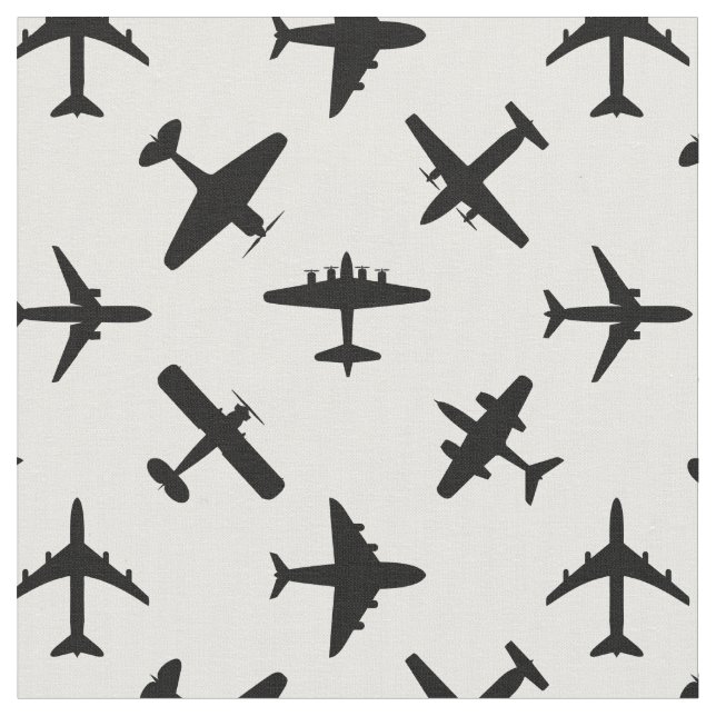 Black airplanes custom colour and tile size fabric (Close Up)