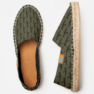 Black AK-47 Weapon Assault Rifle Guns, Olive Green Espadrilles