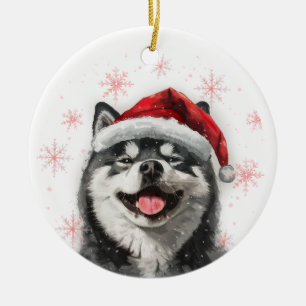 Black Akita Dog Christmas Personalized Ceramic Ornament
