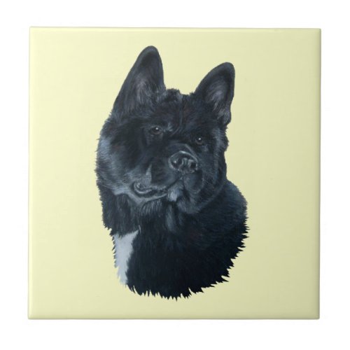 black akita dog portrait white chest original art tile