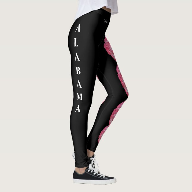 Black Alabama Camellia State Flower Leggings (Right)