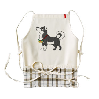 Black Alaskan Malamute with Gold Jingle Bells Zazzle HEART Apron