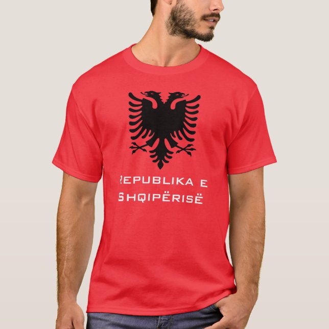 Black Albanian Eagle on Red Background T-Shirt (Front)