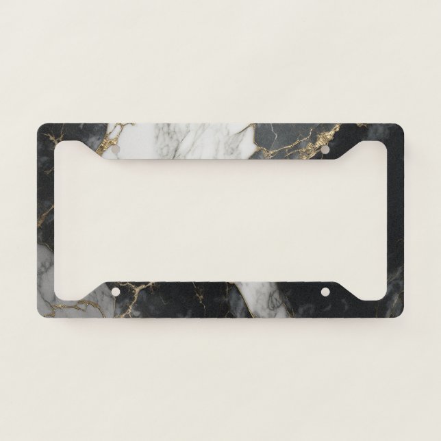 Black Alcohol Ink Trendy License Plate Frame (Front)