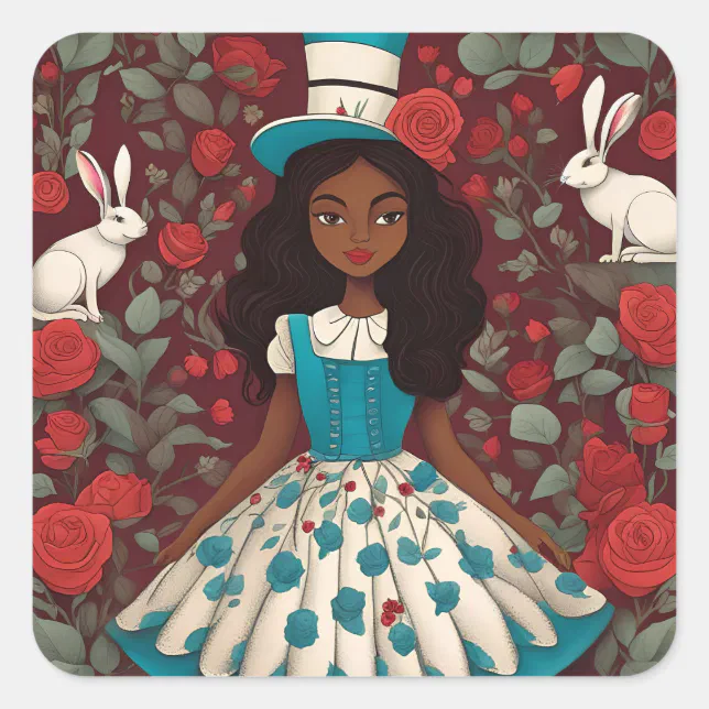 Black Alice in Wonderland Square Sticker | Zazzle