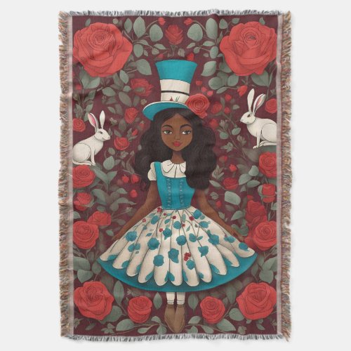 Black Alice in Wonderland Throw Blanket