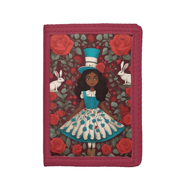 Black Alice in Wonderland Trifold Wallet (Front Vertical)