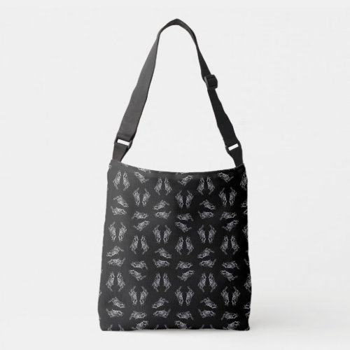 Black Alice in Wonderland White Rabbit Art Pattern Crossbody Bag