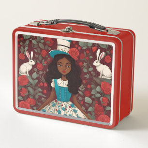 Black Alice Wonderland Roses Hat Metal Lunch Box