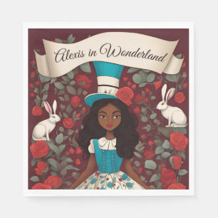 Black Alice Wonderland Roses Hat Napkins