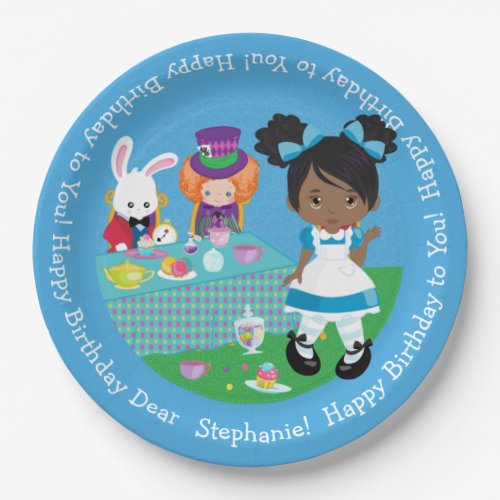 Black Alices Adventures in Wonderland Paper Plates