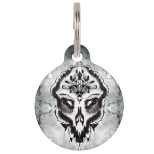 Black Alien Skull Heavy Metal Pet ID Tag