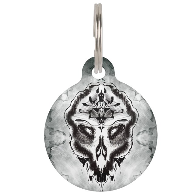 Black Alien Skull Heavy Metal Pet ID Tag (Front)
