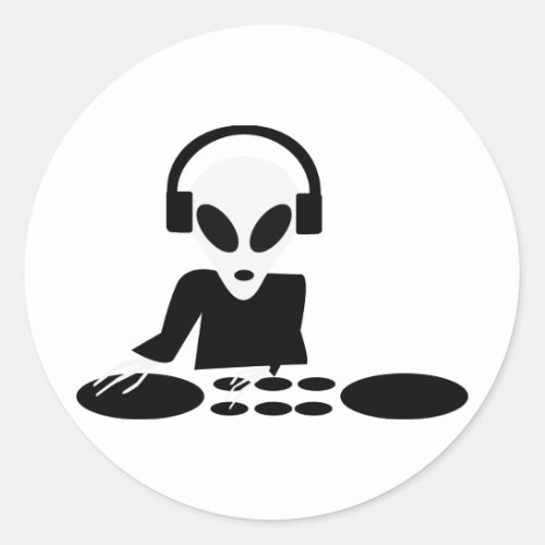 black alien turn tables dj icon classic round sticker