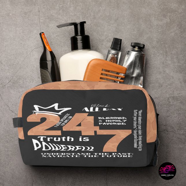 Black All Day 24/7 Slogan Graphic-Men Dopp Kit (Prepared. Intentional. Always ready.)