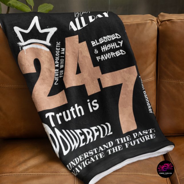 Black All Day 24/7 Slogan Graphic-Men Sherpa Blanket (Comfort that stands for something.)