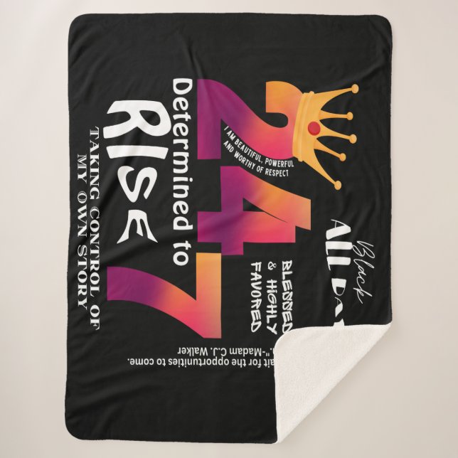 Black All Day 24/7 Slogan Graphic-Women Sherpa Blanket (Front)
