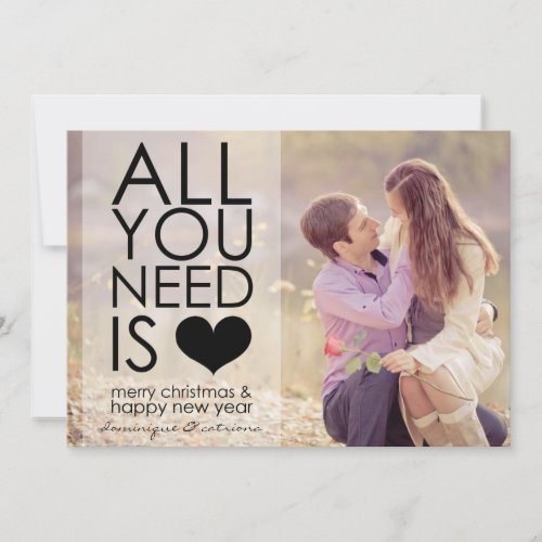 Black All You Need Is Love Typography Holiday Card