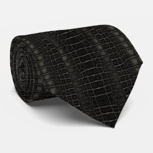 Black Alligator Crocodile Dragon Snake Leather  Neck Tie