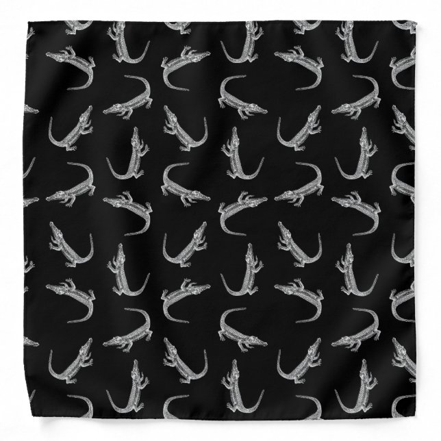 Black Alligators Print Pattern Animal Art Design Bandana (Front)