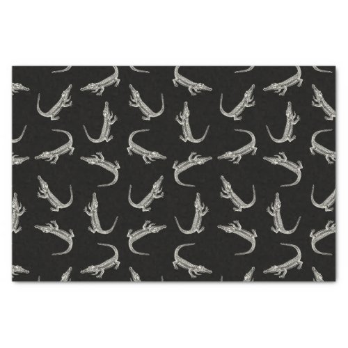 Black Alligators Print Pattern Animal Art Design Tissue Paper