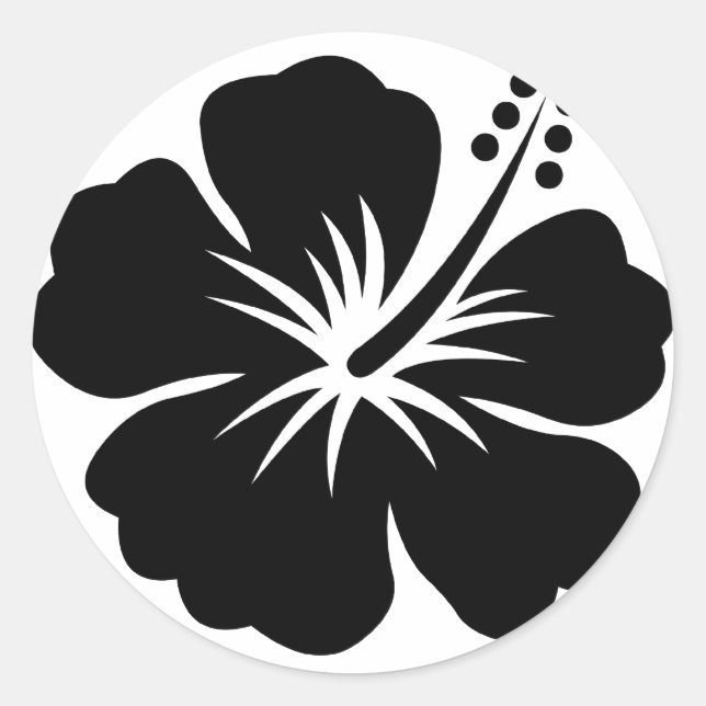 Black aloha flower classic round sticker (Front)
