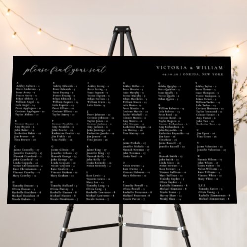 Black Alphabetical Wedding Seating Chart Foam Board