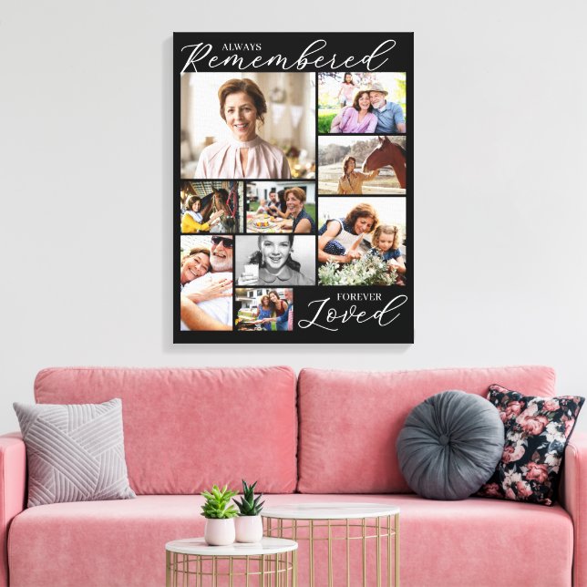 Black Always Remembered Forever Loved 9 Photos Canvas Print (Insitu(LivingRoom))