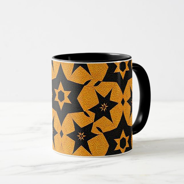 Black & amber abstract geometric pattern 1287 mug (Front Right)