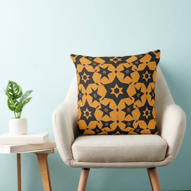Black & amber abstract geometric pattern 1287 throw pillow (Chair)