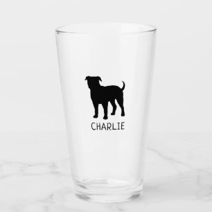 Black American Bulldog Silhouette Personalized Glass