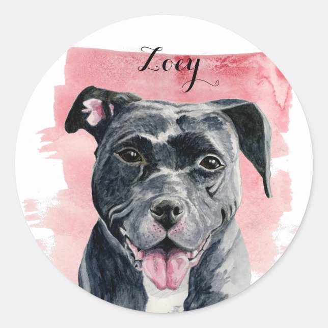 Black American Bulldog Watercolor Painting Classic Round Sticker (Front)