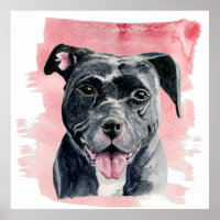 Black American Bulldog Watercolor Painting